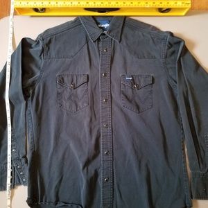 Wrangler Western Mens LARGE Tall black pearl snap
